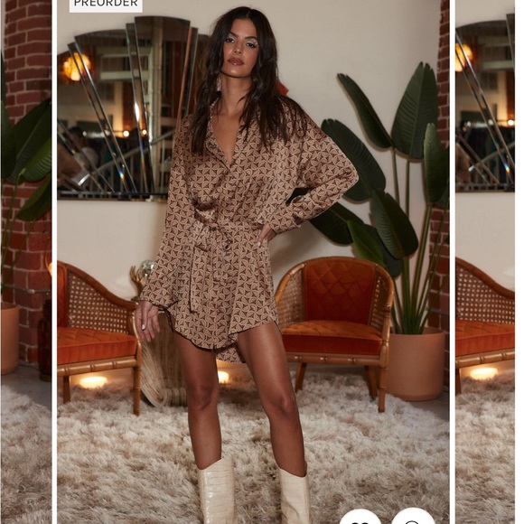 12thTribe AFTER DARK BROWN RETRO SATIN MINI DRESS Large **Sold out online** - Picture 3 of 6